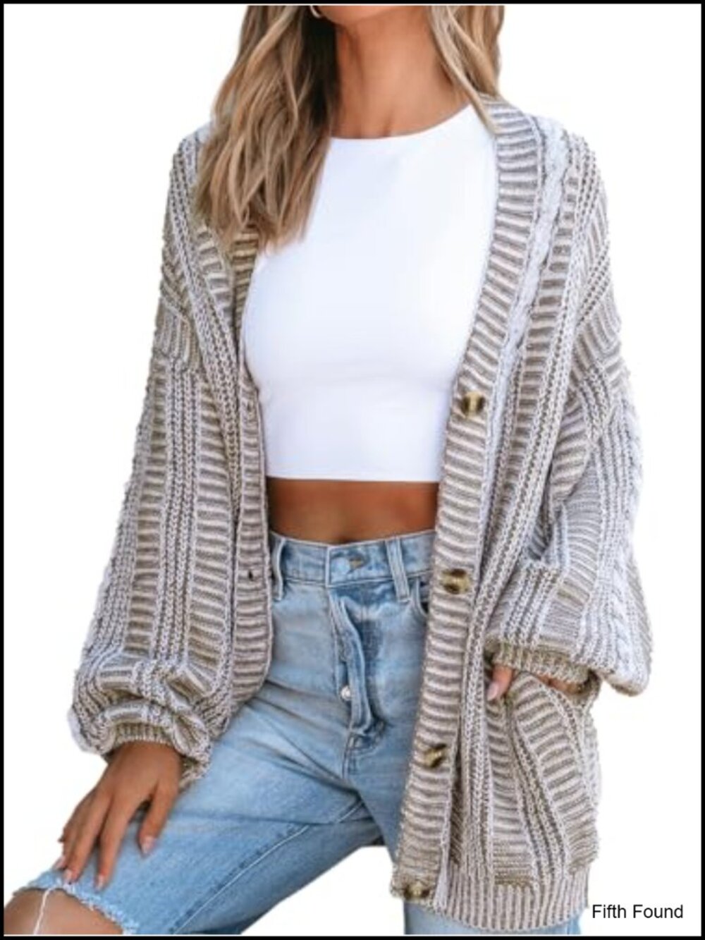 Chunky Cable Knit Open Front Button Cardigan with Pockets Oversized